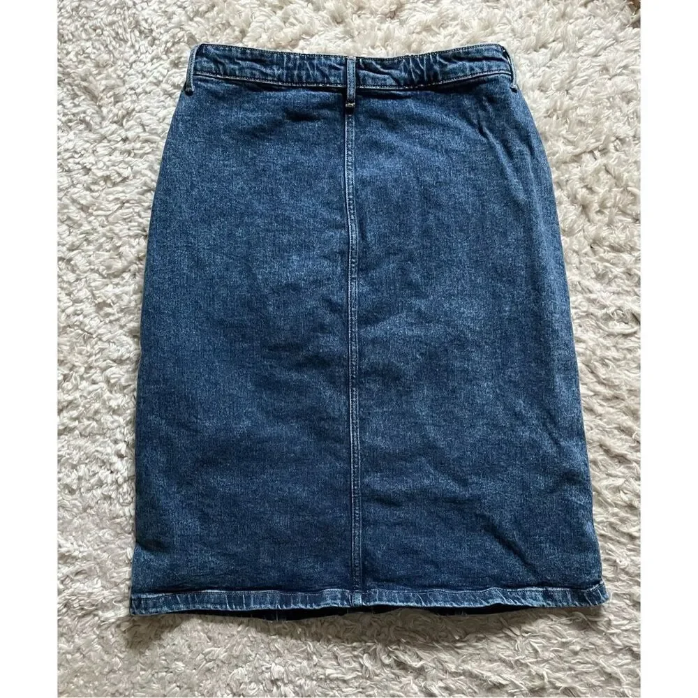 Old Navy Women’s Size 8 Blue Denim High Rise Button MIDI Skirt Secret Pockets